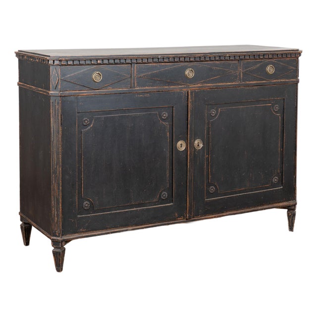 Late 19th Century Swedish Black Gustavian Sideboard Buffet For Sale