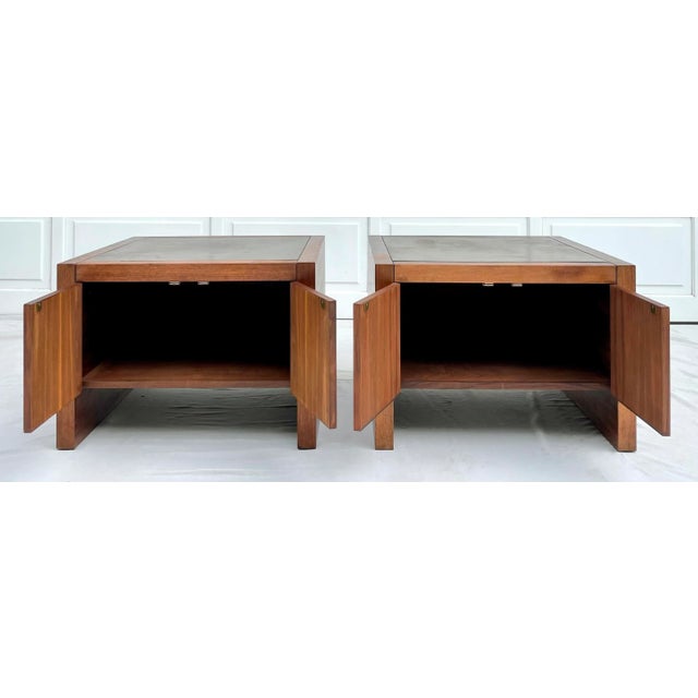 Mid 20th Century Vintage Baughman-Style Wood Side Tables With Metallic Top For Sale - Image 5 of 13