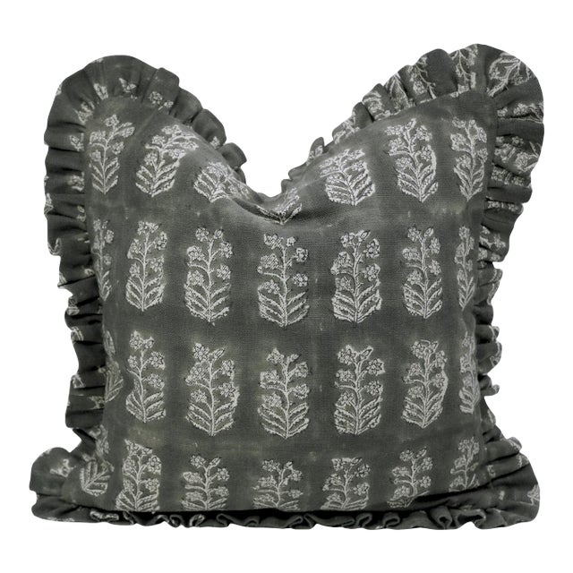 Premium Thick Linen Frill Pillow Cover Ruffled Decorative Accent Cushion 20x20 Inch- Indradhanush For Sale