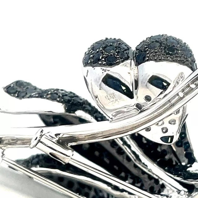 Silver 10 Carat Diamond Gold Flower Brooch 17k Black & White Large Pin For Sale - Image 8 of 8