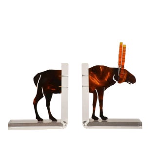1980s Italian Acrylic Moose Bookends by Spisani - A Pair For Sale
