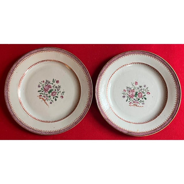 Ceramic Antique 18th Century Chinese Export Porcelain Plates in Famille Rose Palette Decorated With Flowers - A Set of 10 For Sale - Image 7 of 12