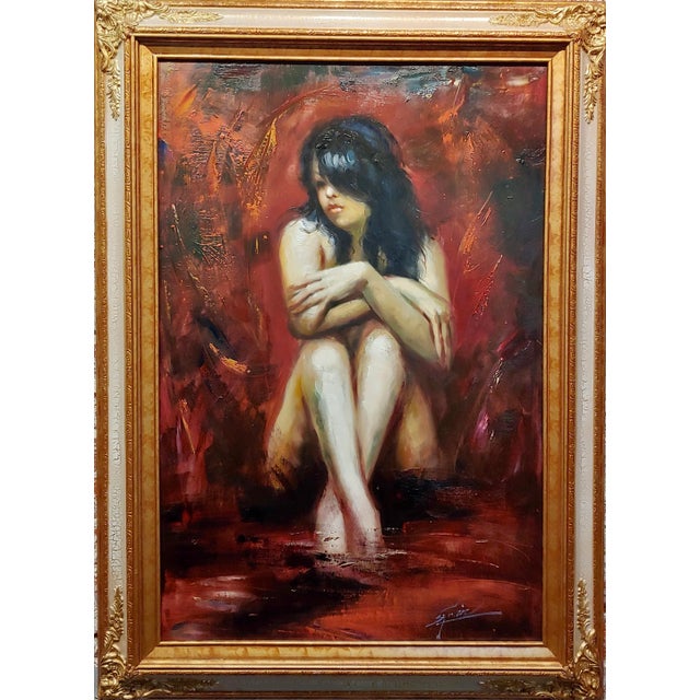 Henry Asencio -Dark Hair Woman Seated Nude-Painting on canvas frame size 32 x 42" canvas size 24 x 36" Artist Biography...