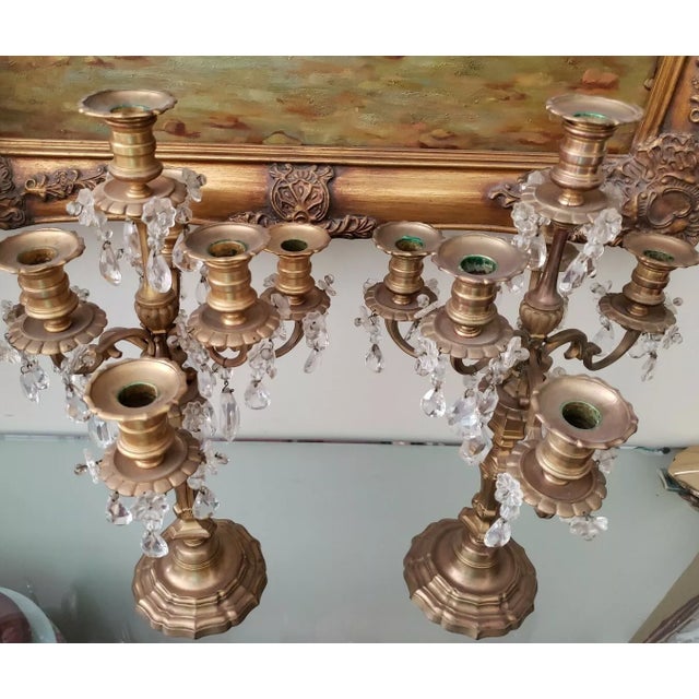 French 19thc Antique Grand Scale French Louis XVI Style Gilt Bronze W/ Cut Rock Crystal 7 Light Candelabras/ Girandoles a - Pair For Sale - Image 3 of 11