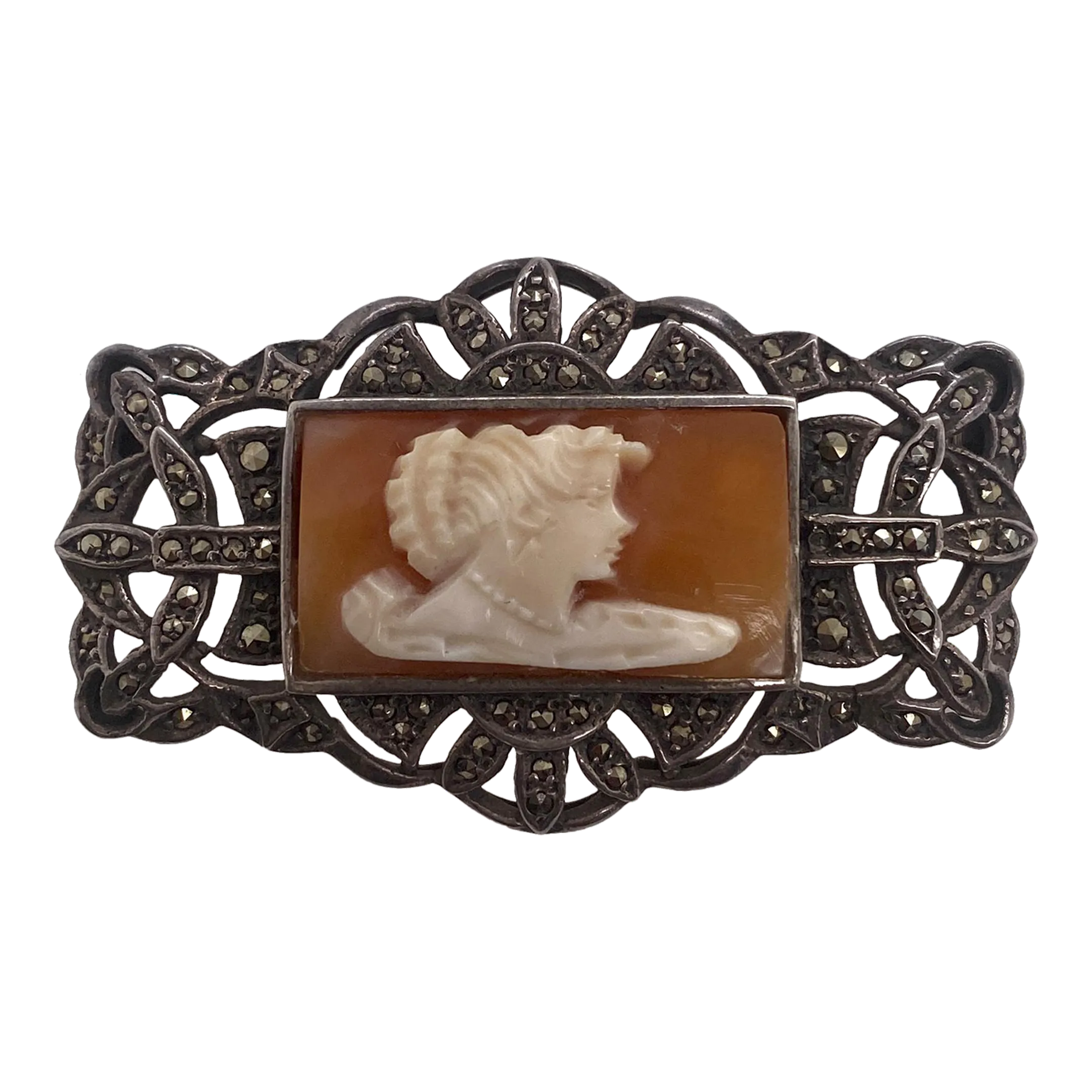 ANCIEN BROCHE LEROYER Argent massif Agate ART DECO Sterling