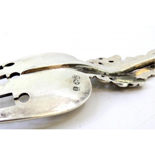 Decorative Silver Fork with Reliefs, Cut-Outs, Caravel and Angels Monogram Card For Sale - Image 5 of 10