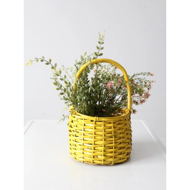 Vintage Yellow Wicker Handle Basket For Sale - Image 4 of 12