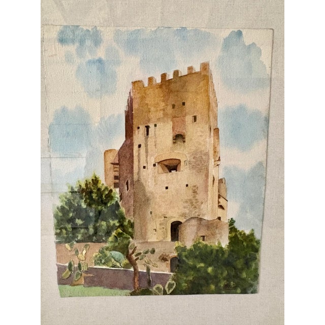 Mid 20th Century Framed French Watercolor Painting of Roquebrune a-M Le Chateau For Sale - Image 10 of 12