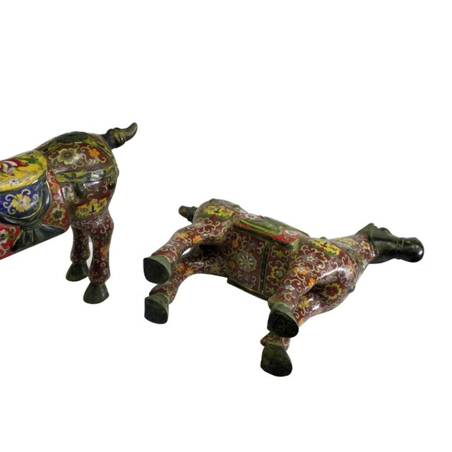 Metal Chinese Brown Enamel Cloisonne Metal Horse Figures - a Pair For Sale - Image 7 of 10