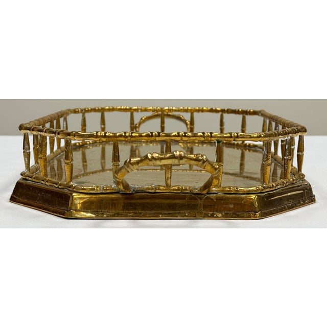 Metal Vintage Brass Faux Bamboo Rail Gallery Tray For Sale - Image 7 of 10