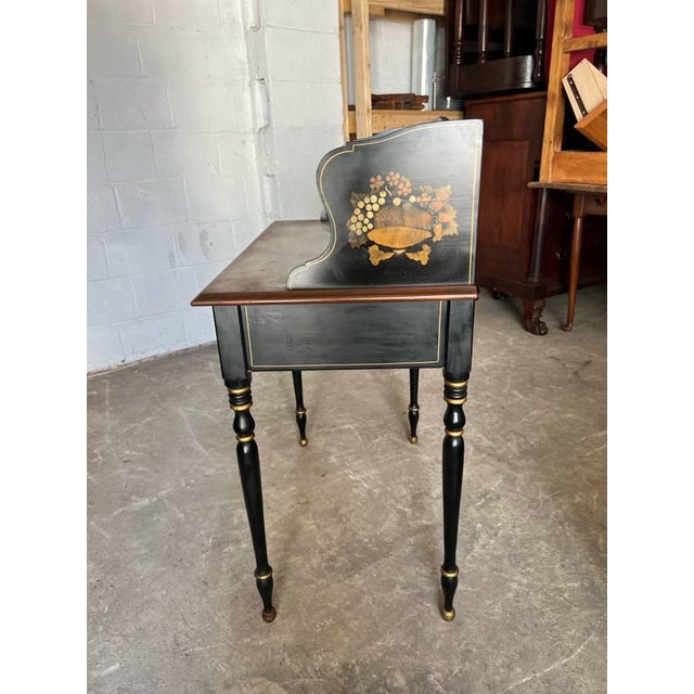 Ethan Allen Hitchcock Style Stencil Gilt and Ebonized Decorated Ladies Writing Desk For Sale - Image 11 of 11