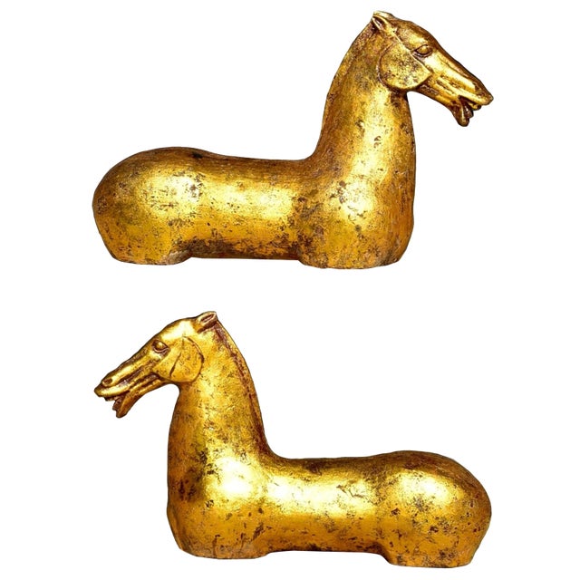 20th Century Art Deco Gilded Iron Horse Busts - a Pair For Sale