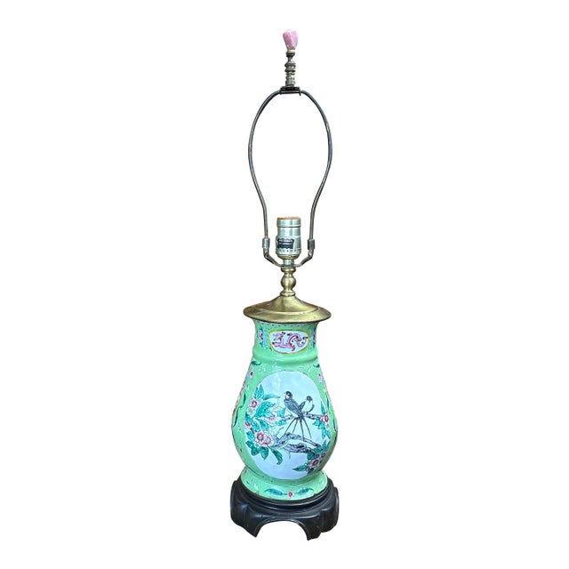 Antique Chinese Enamel Lamp Signed Metzger's For Sale