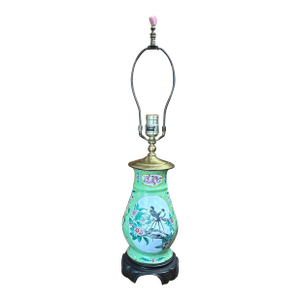 Antique Chinese Enamel Lamp Signed Metzger's