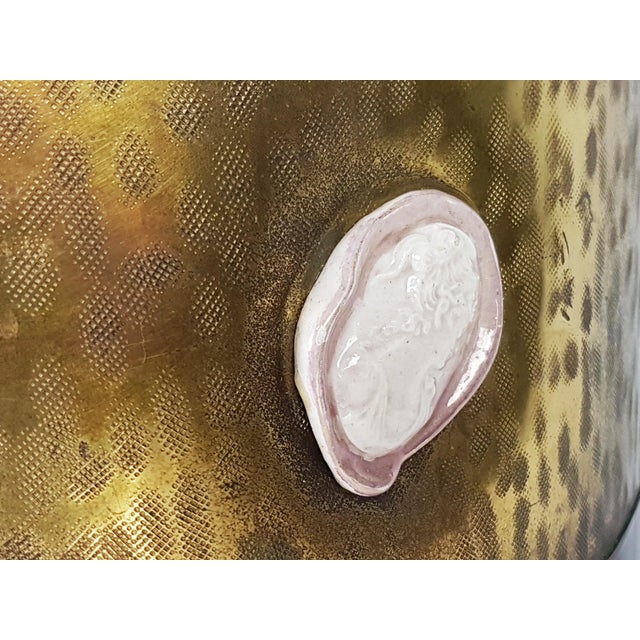 Mid-Century Italian Black Metal Engraved Brass and Ceramic Umbrella Stand, 1950s For Sale - Image 6 of 11