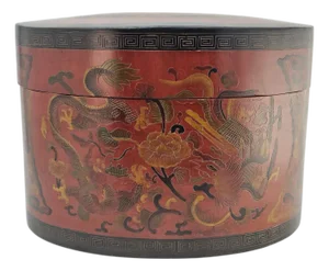 Chinese Lacquer Wedding Hat Box With Dragon & Phoenix Motif (18")