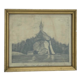 1856 Pencil Drawing of a Switzerland Chapel For Sale
