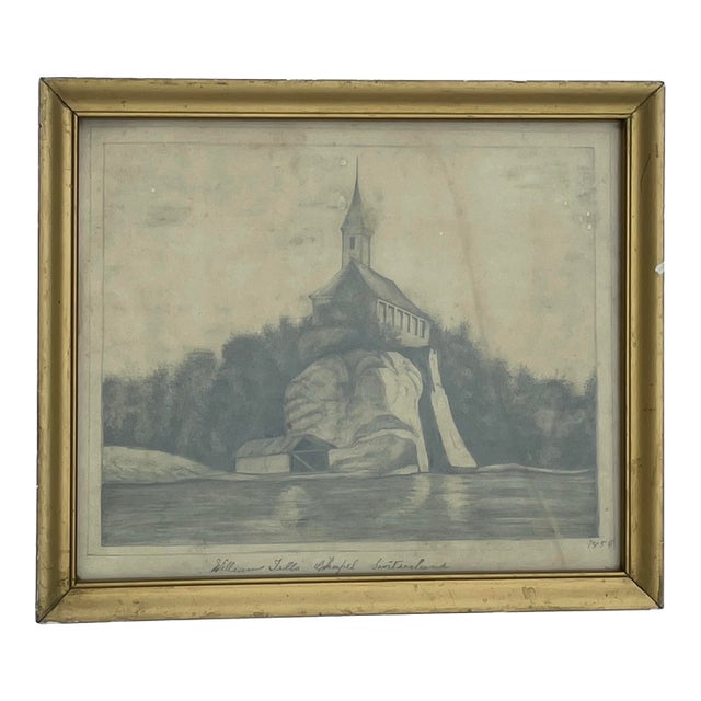 1856 Pencil Drawing of a Switzerland Chapel For Sale