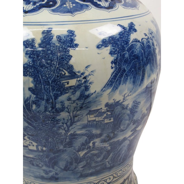 Large Chinese Blue & White Porcelain Ginger Jar With Foo Dog Lid For Sale - Image 10 of 13