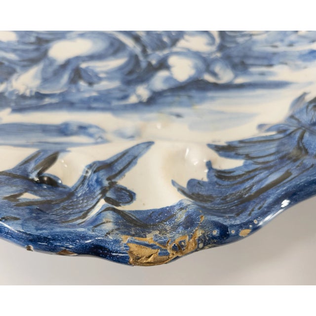 Blue 20th Century Italian Renaissance Revival Majolica Faience Blue and White Charger For Sale - Image 8 of 12