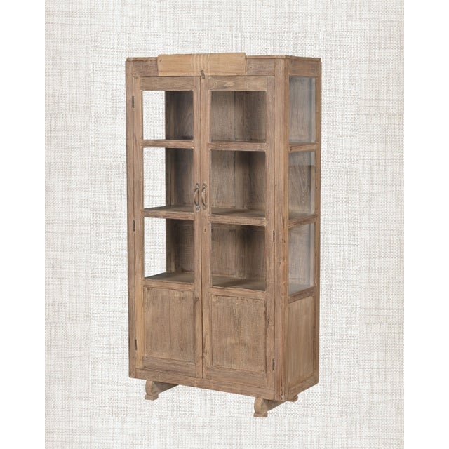 1930s Vintage Teak Wood Armoire | Antique Indian Glass Cabinet | Rustic Display Cabinet | Wabi Sabi Home Decor For Sale - Image 5 of 6