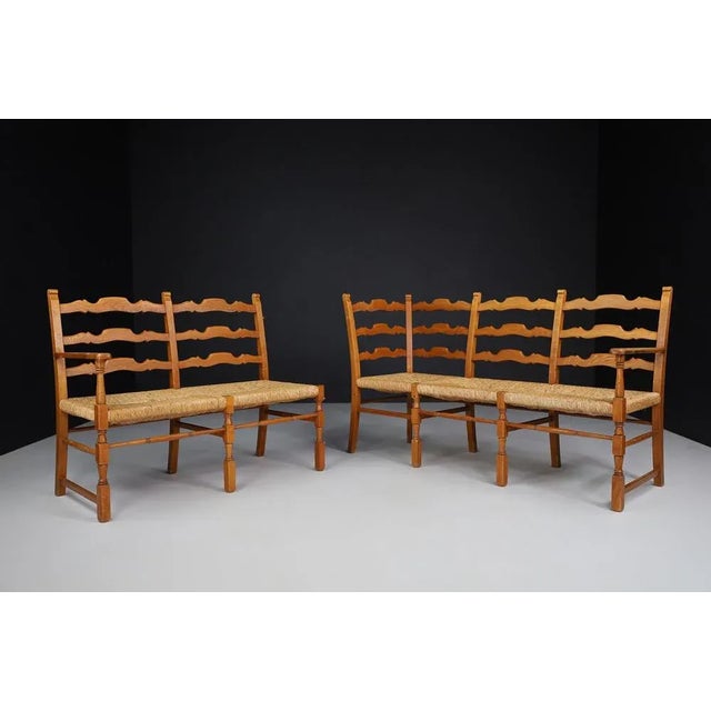 Wood French Provincial Oak and Rush Corner Bench, 1960s For Sale - Image 7 of 10