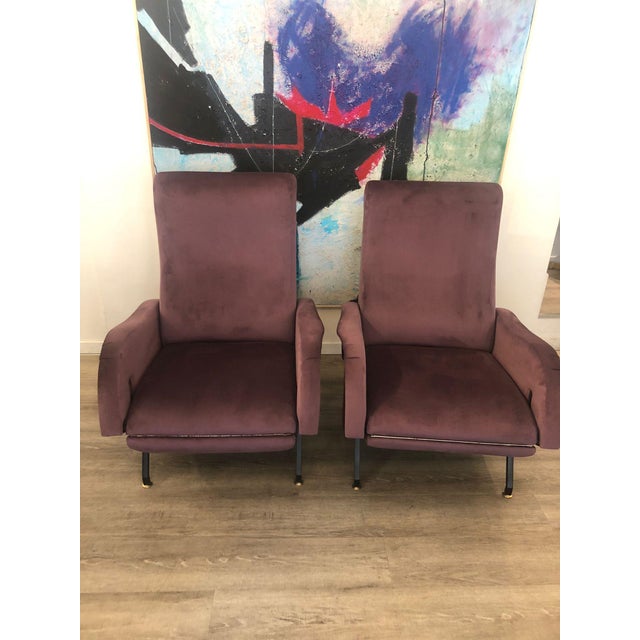Reclining Chair in Purple Velvet, 1970s For Sale - Image 10 of 14