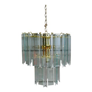 Vintage Glass and Lucite Two Tier Brass Frame Chandelier For Sale
