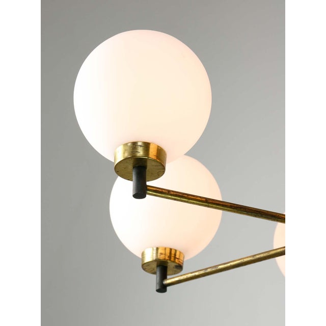 Mid-Century Modern Mid-Century Modern Italian Brass and Opaline Chandelier For Sale - Image 3 of 16