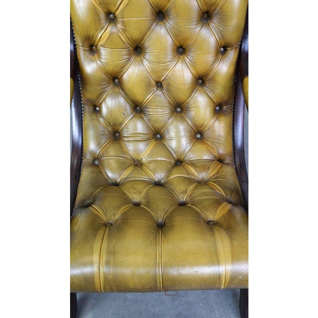 Wood Cowhide Leather Chesterfield Armchair with Wood For Sale - Image 7 of 15