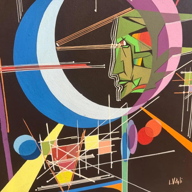 A 1980s Kandinsky Style Futurist Abstract Italian Oil Painting by Libero Vitali For Sale - Image 16 of 16