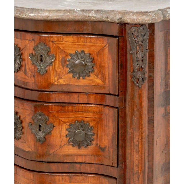 Wood Louis XV Marble Top Ormolu Mounted Walnut Chest For Sale - Image 7 of 10