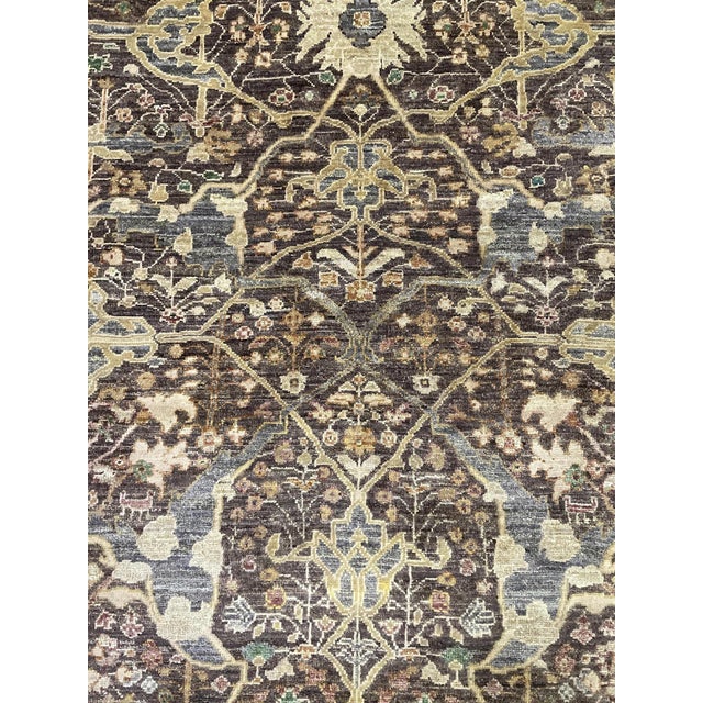 Contemporary Dark Brown Contemporary Wool and Silk Rug Designed Allover 10 X 14 For Sale - Image 3 of 4