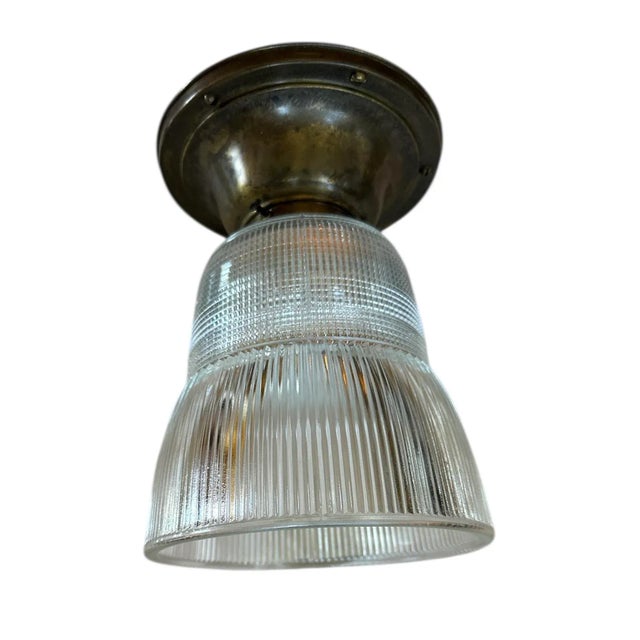 Early 20th Century Vintage Industrial Holophane Glass Ceiling Fixtures-a Pair For Sale - Image 5 of 5