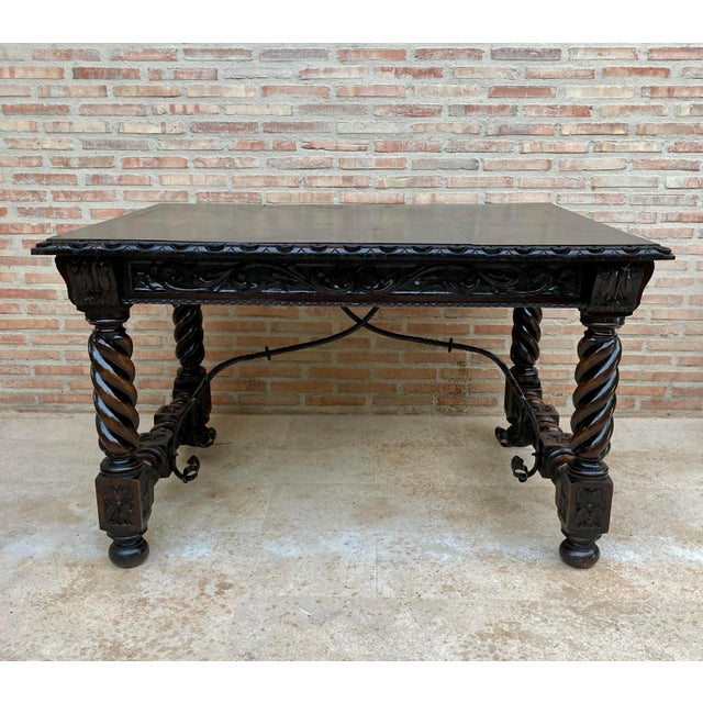Late 19th Century Spanish Baroque Table with Dark Walnut Solomonic Legs with Carved Structure and For Sale - Image 16 of 18