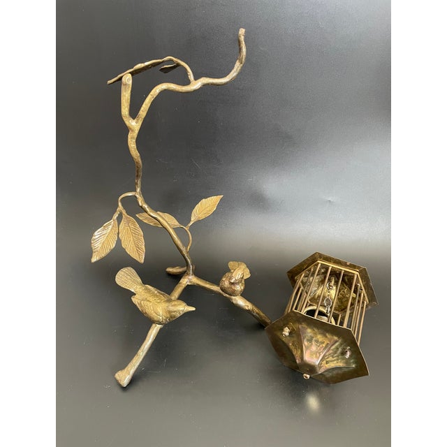 Vintage Brass Tree Branch Sculptural Centerpiece With Birds and Birdcage For Sale - Image 9 of 18