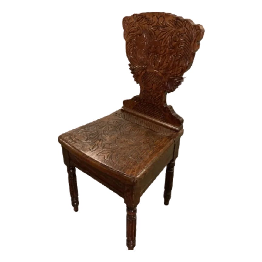 Vintage Hand Carved Wooden Hall Chair With Storage Seat | Chairish