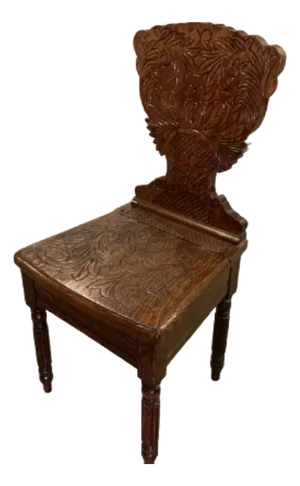 Vintage Hand Carved Wooden Hall Chair With Storage Seat