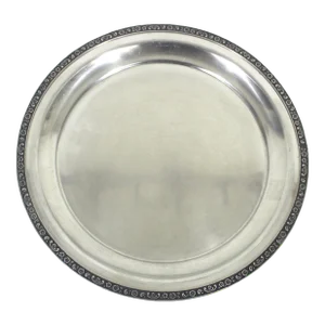 1960s Mid-Century Modern Round Stainless Steel Serving Tray With Black Detail