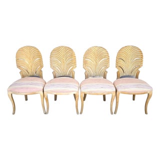 Vintage Venetian Grotto Style Carved Wood Palm Leaf Dining Chairs Set of 4 For Sale