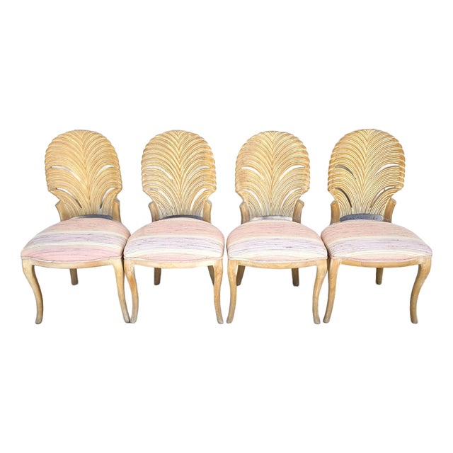 Vintage Venetian Grotto Style Carved Wood Palm Leaf Dining Chairs Set of 4 For Sale