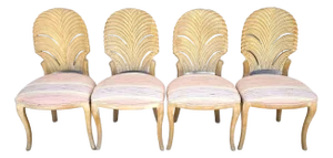 Vintage Venetian Grotto Style Carved Wood Palm Leaf Dining Chairs Set of 4