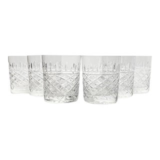1970s Set of 6 Crystal Lowball Old Fashioned Glasses, Criss-Cross & Vertical Cuts For Sale