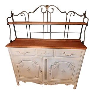 Ethan Allen Handpainted Legacy Sideboard With Metal Baker's Rack For Sale