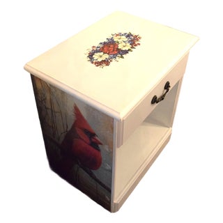 Decoupage Cardinal Nightstand/End Table For Sale
