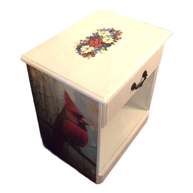 Decoupage Cardinal Nightstand/End Table For Sale