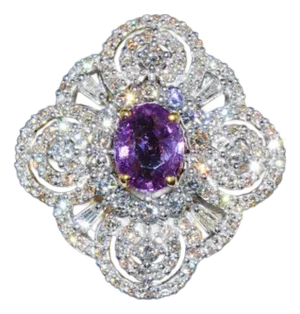 GIA Certified Natural 5.3CTS VS F Diamond Purplish Pink Sapphire 18K Solid Gold Ring, size 7.5
