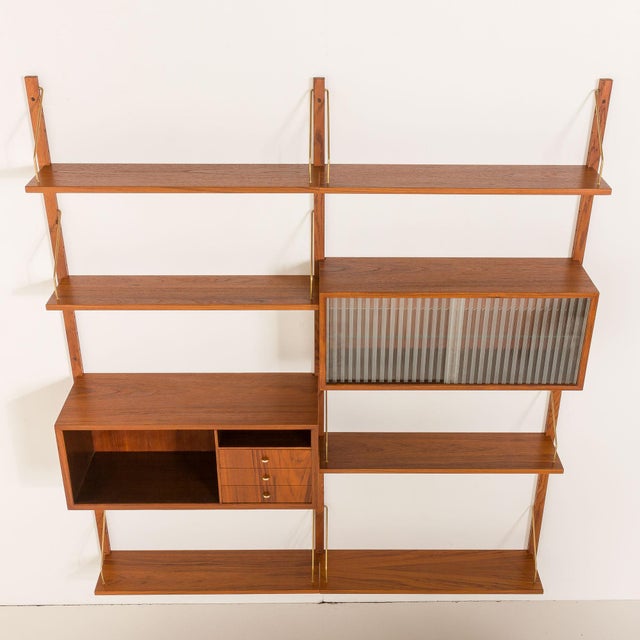 Brown Mid-Century Modern Danish Two-Bay Wall Unit in the style of Poul Cadovius, 1960s For Sale - Image 8 of 18