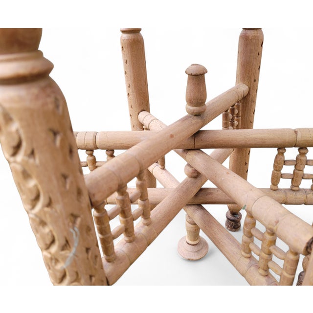 Vintage Spanish Hand-Carved Wood Stool with Woven Cane Seat, 1950s For Sale - Image 10 of 13