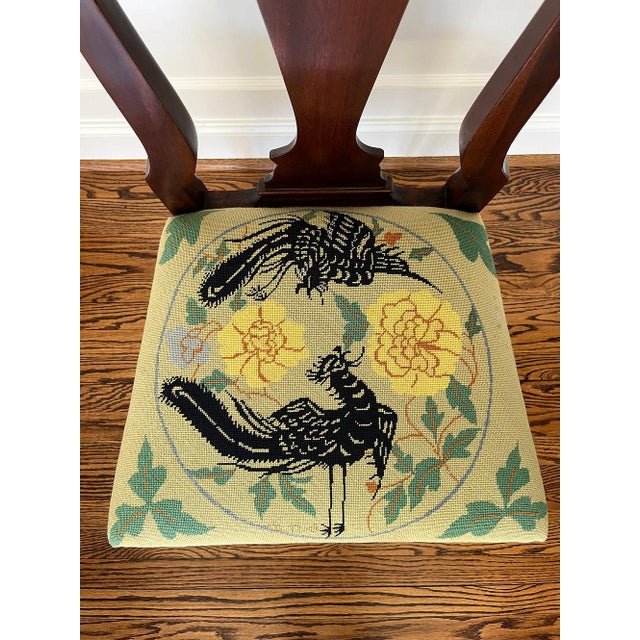 Wood Mid Century Chinoiserie Needlepoint Mahogany Chair For Sale - Image 7 of 7